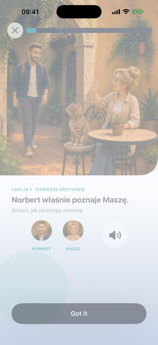 Current Speak lesson screen from the iOS app