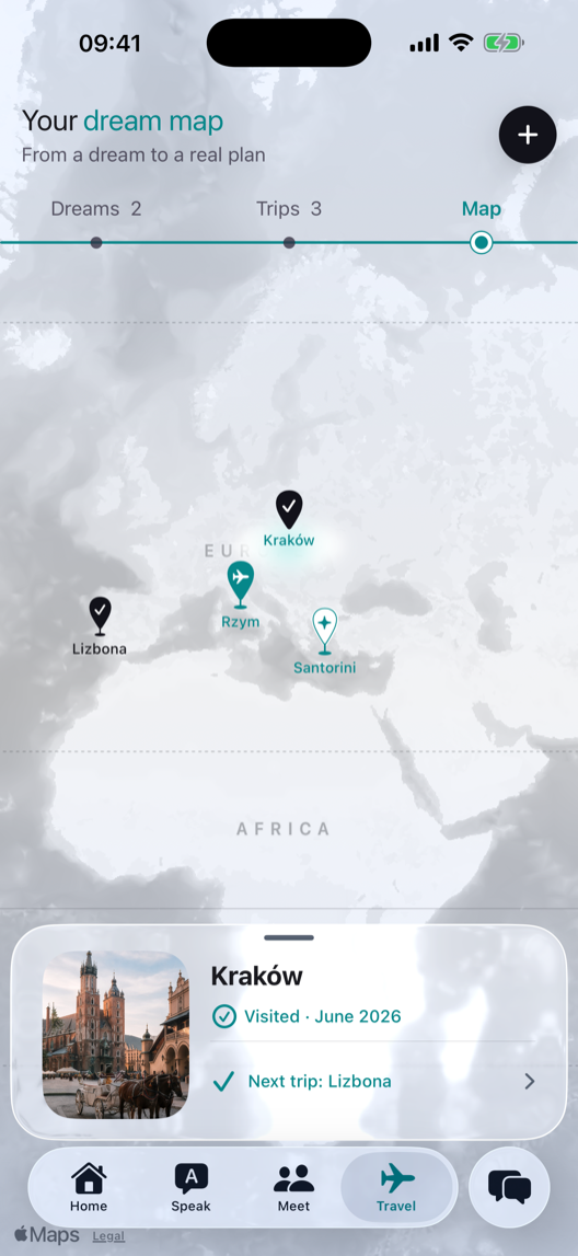 Current populated Travel screen from the iOS app